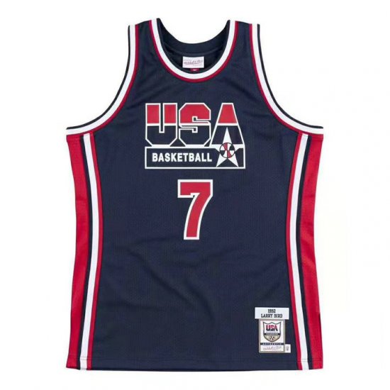 7 Bird 1992 USA jersey navy heat pressed